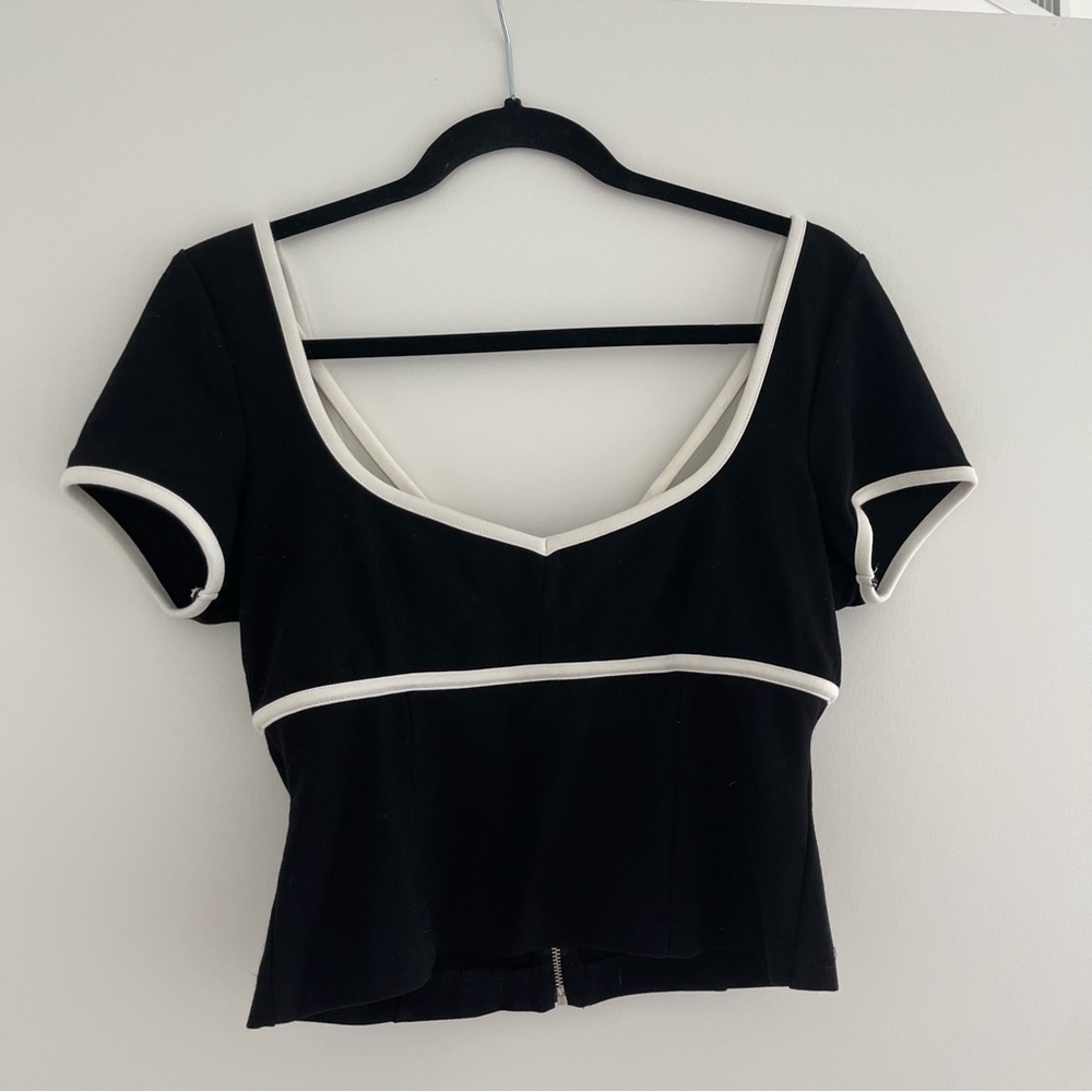 Anthropologie Maeve Ponte Top in Black and White - Picture 2 of 5